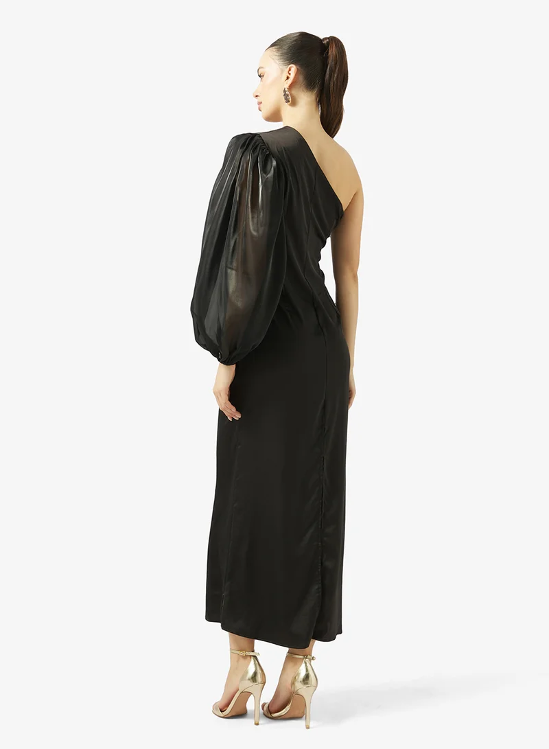 Ginger One Shoulder Puff Sleeves Maxi Dress